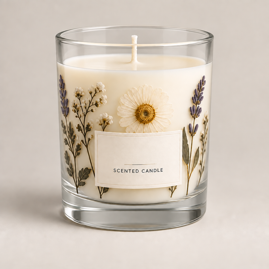 Qelmaviq™ Glass Botanical Scented Candle hero