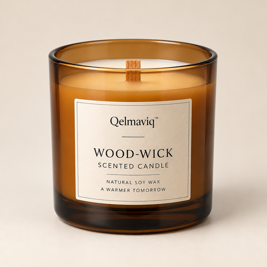 Qelmaviq™ Wood-Wick Scented Candle hero